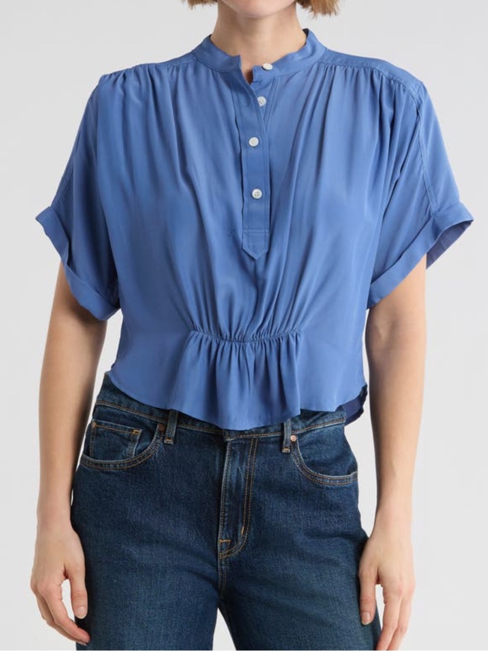 NWT Madewell Grace Short Sleeve Peplum Top in Delphinium Blue - Size Medium